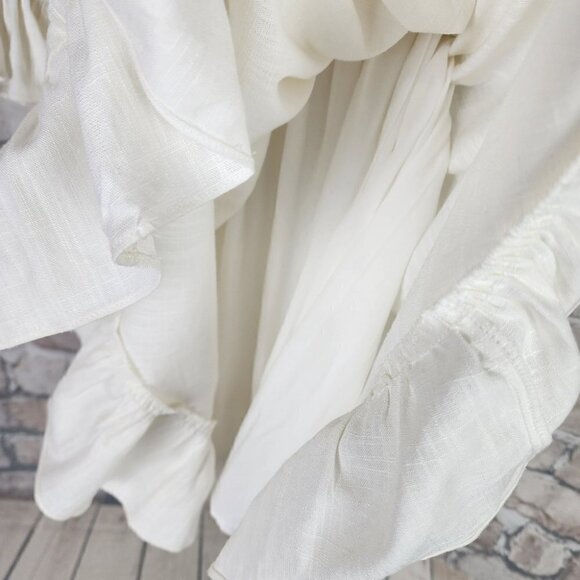 Ever New Puff Sleeve Ruffle Mini Dress Smocked Neckline Porcelain Ivory Size 6 - Picture 13 of 15